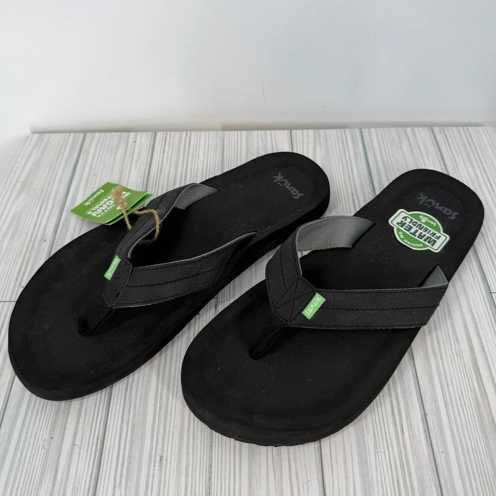 Sanuk mens Burm Black Water Friendly Yoga Mat Flip Flop Sandals Mens Size 9 NEW